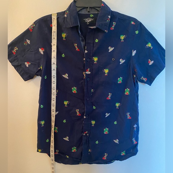 Eighty Eight Brand Christmas Short Sleeve Button Up Shirt - Navy (Size: Small) - Picture 4 of 9